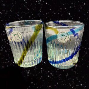 Amici Recycled Green Blue Swirl Glass Tumbler Drinking Glasses 2 Set Mexico